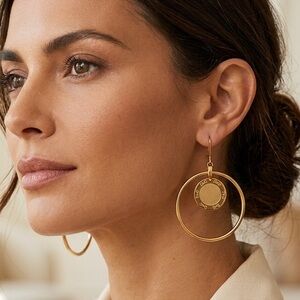 Dolce & Gabbana Gold Double Hoop Medallion Earrings